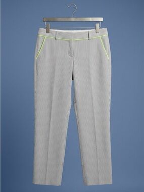 J. Crew Blue and White Pinstripe Pants with Neon Trim